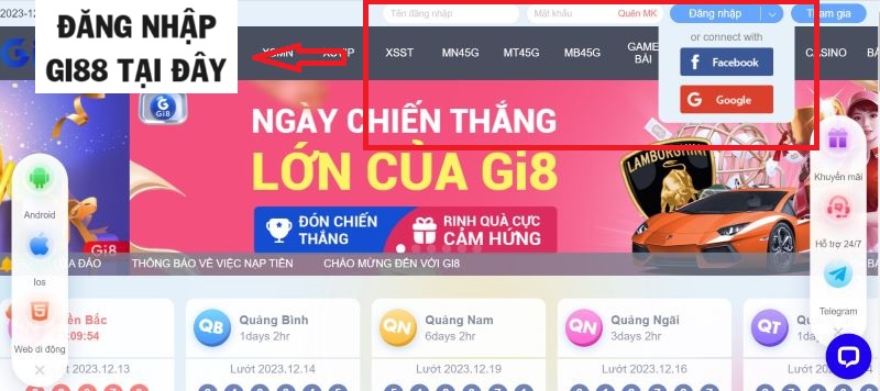 Giao diện đăng nhập tại GI88